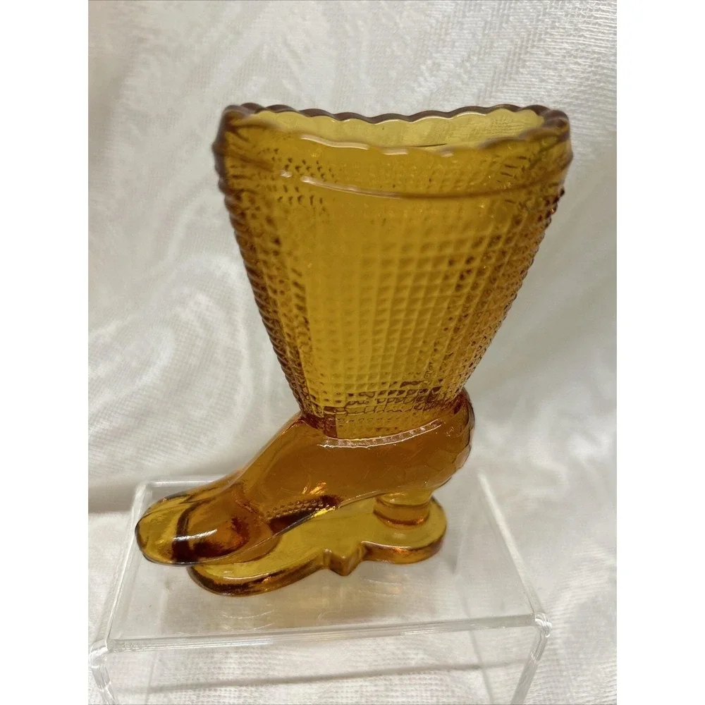 Vintage‎ Toothpick Holder L.E. Smith Amber Victorian Glass Boot